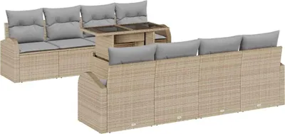 Immagine prodotto di Set di divani da giardino vidaXL, 9 pezzi, color beige, in rattan sintetico