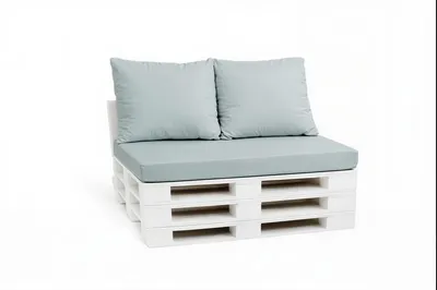 Produktbild von Palettenkissen Set 120 x 60 x 10 cm + 2 x 50 x 40 cm – Sitz- & Rückenkissen, abnehmbare Bezüge, Outdoor geeignet, 3-teilig Pastellblau