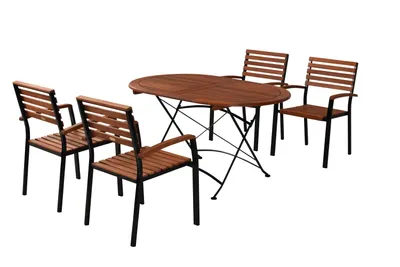 Produktbild von Merxx Gartenmöbelset Schlossgarten 5tlg., 4 Stapelsessel, 1 Klapptisch 140 x 90 cm - Flachstahl/Eukalyptus
