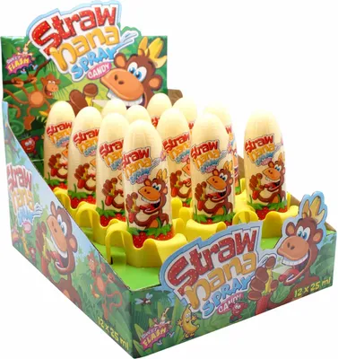 Produktbild von Display Komplett Sweet Flash Strawnana Candy Spray mit Erdbeer-Bananengeschmack 15 cm 12 Stück