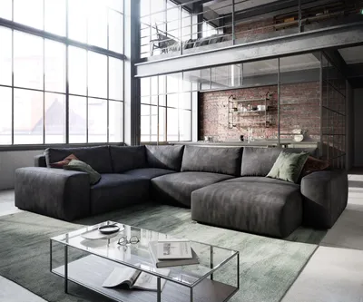 Produktbild von DELIFE Wohnlandschaft Lanzo 300x210 cm Mikrofaser Vintage Anthrazit Recamiere variabel