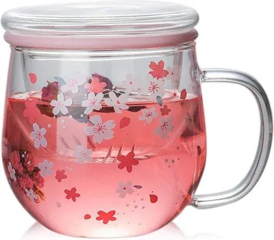 Produktbild von Rosa Blumenmuster Teetasse 300ml mit Sieb und Deckel