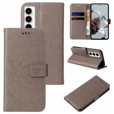 Produktbild von Kunstleder Flip-Hülle Floral für Samsung Galaxy A Serie - Farbe: Grau - Modellkompatibilität: Für Samsung Galaxy A35 5G