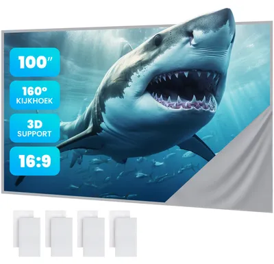 Productafbeelding van Strex Projectiescherm - Beamerscherm - 100 Inch - 16:9 - Projectiedoek - 160° Kijkhoek - Inclusief Bevestigingsmateriaal - 220x120 CM