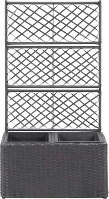 Produktbild von vidaXL Hochbeet mit Rankgitter 2 Töpfe 58×30×107cm Poly Rattan Schwarz