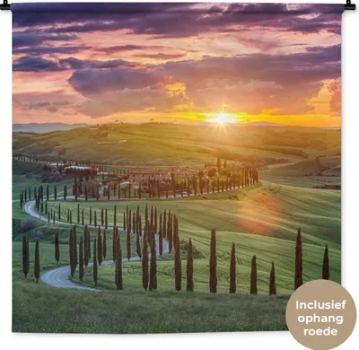 Produktbild von MuchoWow® Wandteppich Wandbehang Italien - Sonnenuntergang - Toskana 120x120 cm Tapisserie Dekoration Wandtuch - Modern - Baumwollgewebe
