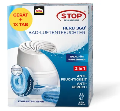 Produktbild von Pattex AERO 360° Luftentfeuchter Badezimmer, 1 Gerät inkl. 1 Tab 450g