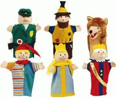 Obrázek produktu pro roba Punch and Judy figurky z látky, sada 6 loutek, loutky Punch and Judy pro loutkové divadlo a hraní rolí