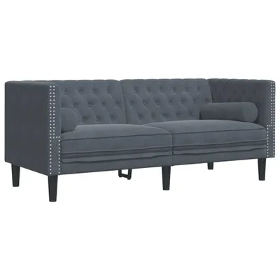 Produktbild von vidaXL Chesterfield-Sofa mit Nackenrollen 2-Sitzer Dunkelgrau Samt
