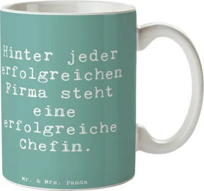 Produktbild von Mr. & Mrs. Panda Teetasse Spruch Chefin Power - Meeresbrise - Geschenk, Bossin, Beruf, Pott, Kaffeebecher, Becher, Mentorin, kreative Geschenke, Berufsalltag, Berufsleben