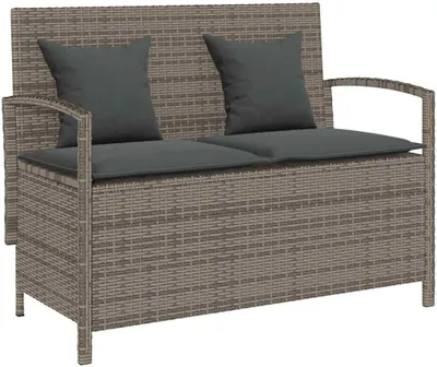 Produktbild von Gartenbank mit Stauraum und Kissen Grau Poly Rattan