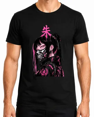 Productafbeelding van Cyberpunk anime, meisjesmasker met schedelprint, Japans, Y2K, manga, heren T-shirt, zwart, maat XL