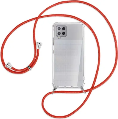 Produktbild von Handykette Backcover-Schutzhülle mit Band (Metall silberfarben) für Samsung Galaxy A42 5G - rot