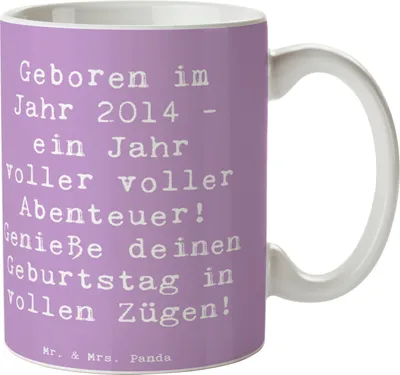 Produktbild von Mr. & Mrs. Panda Kaffeetasse Spruch 2014 Geburtstag Abenteuer - Lavendeltraum - Geschenk, Alter, Geburtstagsgeschenk, feiern, besonderer, Pott, Tasse, Kaffeebecher