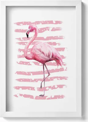 Produktbild von Flamingo-Grafik– Wandbild mit Rahmen – Gerahmtes Bild  – Wanddekoration – 20x30 cm – Weiß