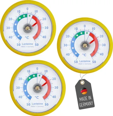 Obrázok produktu pre Sada 3 ks samolepiacich teplomerov do chladničky, teplotný rozsah + - 50 °C, žlté, vhodné do mrazničky, chladiaceho pultu, chladiacej komory, mraziaceho priestoru a chladničky