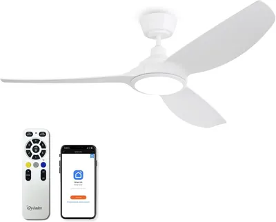 Obrázok produktu pre Stropný ventilátor s priemerom 132 cm, plastovými lopatkami, LED osvetlením a diaľkovým ovládaním, v bielej farbe