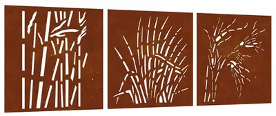 Obrázok produktu pre vidaXL 3-dielna záhradná dekorácia na stenu 55x55 cm Corten Steel Grass Design