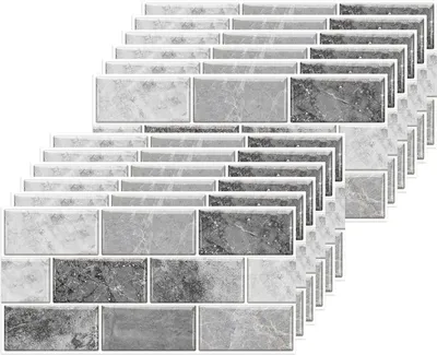 Productafbeelding van Famanu decoratieve tegelstickers voor keuken en badkamer - Grijs - 15 x 30 cm - Set van 24 stuks