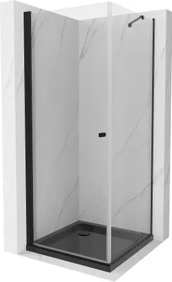 Produktbild von Mexen Pretoria kippbare Duschabtrennung 90 x 90 cm, transparent, Schwarz + Duschwanne Flat, Schwarz - 852-090-090-70-00-4070B