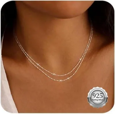 Produktbild von Kenivira Silber Layered Halskette für Frauen - Glänzende Dainty Schmuck Geschenke