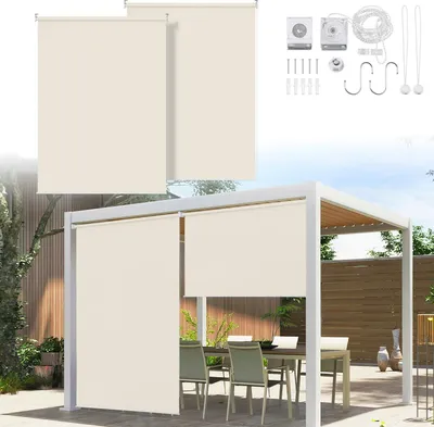 Obrázek produktu pro Izrielar Vertikální markýza 180x240 cm Balkonová roleta Béžová UV ochrana Ochrana před sluncem Ochrana před zraky Voděodolná Odolná proti povětrnostním vlivům Balkon Terasa