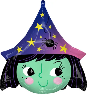 Immagine prodotto di Pallone in foil sagomato "Strega" | 48 x 48 cm Decorazione per Halloween
