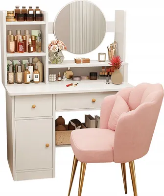 Produktbild von Toaletka Z Lustrem Z Szufladami Biała Do Makijażu Glamour Styl Skandynawski
