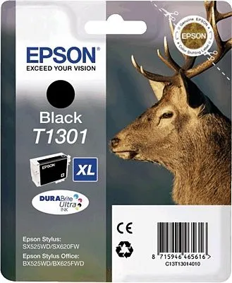 Produktbild von Epson Stag Singlepack Black T1301 DURABrite Ultra Ink, High (L) Yield, Schwarz, Tinte auf Pigmentbasis, 25,4 ml, 1 Stück(e), Einzelpackung