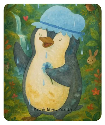Produktbild von Mr. & Mrs. Panda Heimdecke Pinguin Duschen Design 130 x 155 cm - Weiß - Geschenk, Wärmedecke, Wohndecke, Plaid, Singen, Sofadecke, Decke, Motivation, Duschkonzert, Dusche