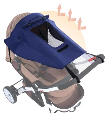 Produktbild von Sonnensegel für Kinderwagen mit UV-Schutz 50+, wasserdicht, verstellbar, mit Sichtfenster, extra breite Schattenflügel, universell einsetzbar, blau