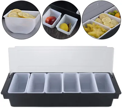 Obrázek produktu pro 6 oddílů Ovoce Box Ovoce Kontejner Ingredience Kontejner Bar Side Dish Container Kuchyňské skladovací kontejnery s víkem ABS plastové