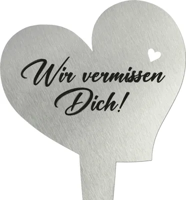 Produktbild von younikat Grabstecker aus Edelstahl I Grabschmuck Herz 17,8 cm Deko I Spruch - Wir vermissen Dich I you0081