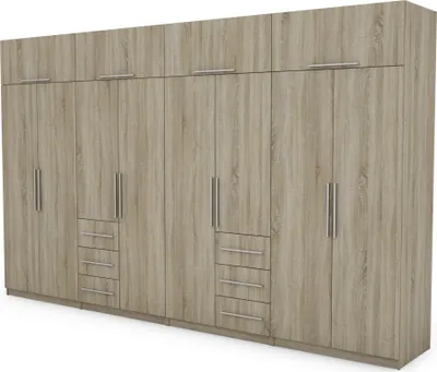 Zdjęcie produktu dla Meblast | Szafa 360x220 cm - Dąb Sonoma jasny - Szafa z półkami, szufladami i drążkiem na ubrania | Klasyczny styl