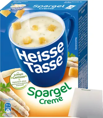 Produktbild von Erasco Heisse Tasse Spargel-Creme 1er Pack (3 Beutel a 13,8g) + usy Block