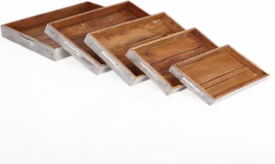 Image de Set de cinq plateaux décoratifs en bois rustique