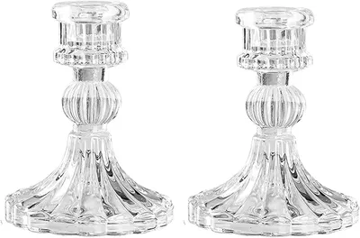 Image de Bougeoir conique en verre, idéal pour la décoration de mariage, de la maison et des fêtes (lot de 2, rayé)