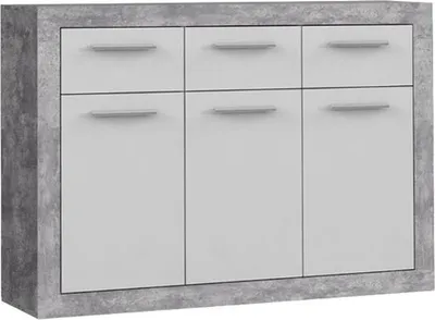 Produktbild von Sideboard >BACCIO< 3 Türen Betonoptik Lichtgrau / Weiss - 117,7x91,8x33,8cm (BxHxT)