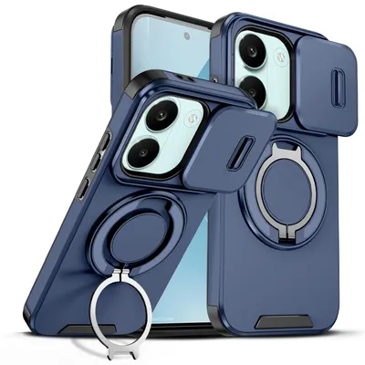 Obrázek produktu pro Dvouvrstvé pouzdro pro Xiaomi Poco X8 Pro / Redmi Turbo 5, posuvným krytem fotoaparátu a magnetickým kroužkovým stojánkem Modrý
