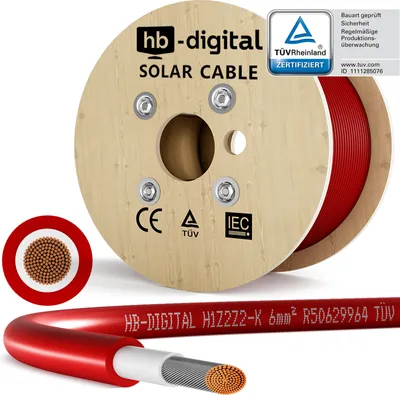 Produktbild von hb-digital 200m Solarkabel 6 mm² H1Z2Z2-K Photovoltaik Kabel für Solaranlagen rot