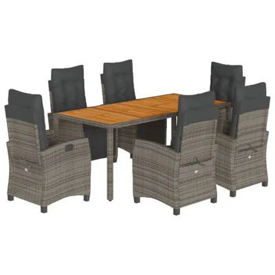 Produktbild von 7-tlg. Garten-Essgruppe mit Kissen Grau Poly Rattan