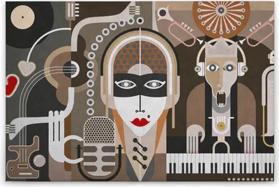 Produktbild von Leinwandbild Abstrakt 60 x 90 cm - Wandbild Braun Weiß Geometrisch - Keilrahmen Wohnzimmerdeko Wanddeko Wandgemälde