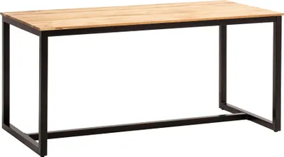 Esstisch 140x80 Akazie Massivholz mit schwarzem Metallgestell im Industrial Loft-Stil, Gesamtansicht.