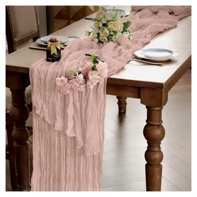 Produktbild von Seihtuch Tischläufer 90 x 300 cm Chiffon Langer böhmischer Tischläufer für Baby Dusche Hochzeit Geburtstag Party Dekoration rosa