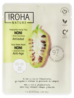 Imagen del producto de IROHA NATURE_Mascarilla facial antiedad en tela con noni y ácido hialurónico. 20 ml