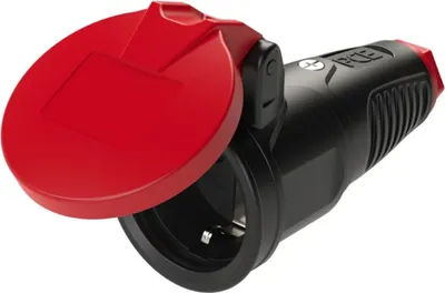 Zdjęcie produktu dla Złącze styku uziemiającego IP54 z pełnej gumy + pokrywa na zawiasach 16A / 250V AC / 3p (2P+E)