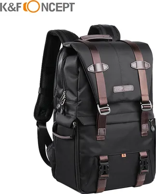 Produktbild von K & F CONCEPT Kamera Rucksack Fotografie Aufbewahrungstasche Seite offen Verfuegbar fuer 15,6-Zoll-Laptop mit regenfester Abdeckung Stativ-Fanggurte fuer SLR DSLR Schwarz