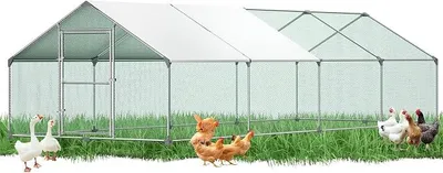 Image de Poulailler en acier galvanisé de 3x8x2 mètres. Enclos extérieur pour poules et petits animaux. Cage pour petits animaux avec toit de protection solaire et porte. Cage à poules, cage à oiseaux, enclos pour poules en métal
