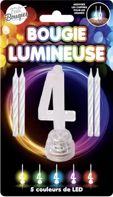 Immagine prodotto di Candela LED numero 4 Decorazione per torta 4 pezzi colorati - Taglia unica