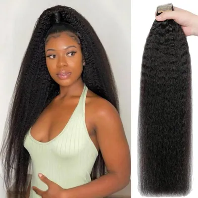 Productafbeelding van Haarverlengingen van echt haar, krullend steil, zwart, 24 inch, 40 stuks, 100 gram
